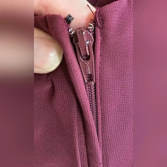 David's Bridal, Size 2, Wine Long Flutter Sleeve Dress - Picture 9 of 13